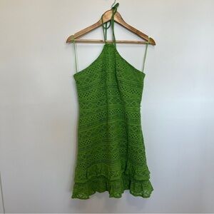 Farm Rio Green Eyelet Mini Dress Halter Neck Size XL
